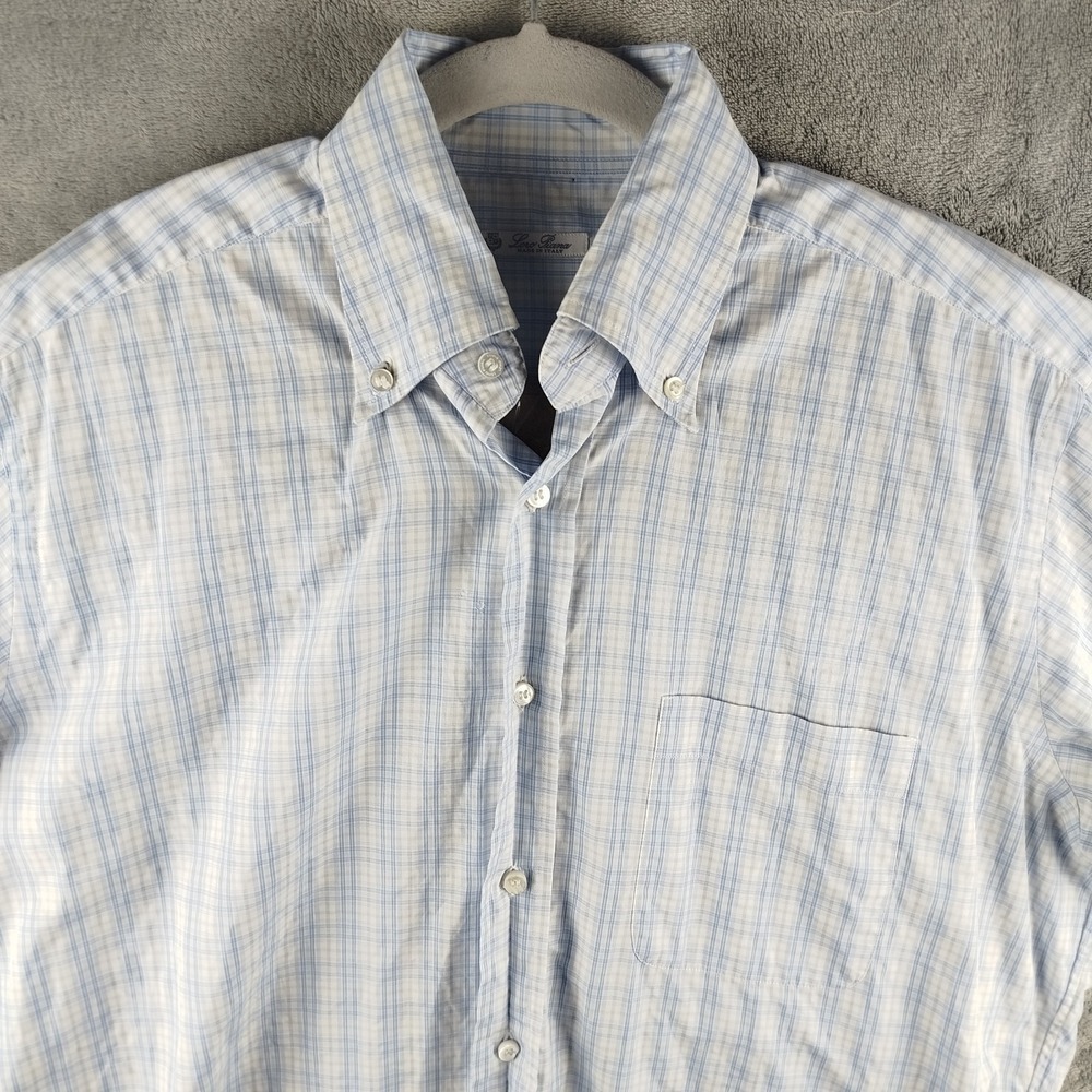 Loro Piana Shirt Button Up White Blue Stripped Cotton Formal Size 16 (41)